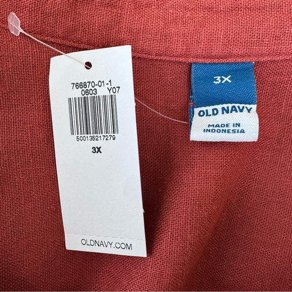 Old Navy Shirt Dress 3X Orange Linen Blend Button Up Beachy Boho Lagenlook NWT - Picture 2 of 15